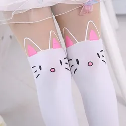 Cartoon Cat Children's Princess Girl Tights Stockings Baby Cute Pantyhose Kids Knee Fake Velvet Stocking White