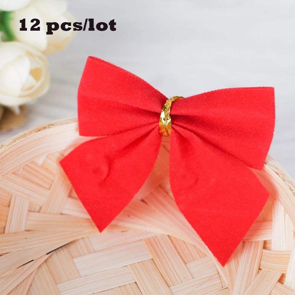 12pcs Christmas Bow Hanging Decoration Gold Silver Red Bowknot Home Christmas Ornaments Xmas Tree Decor New Year Gift