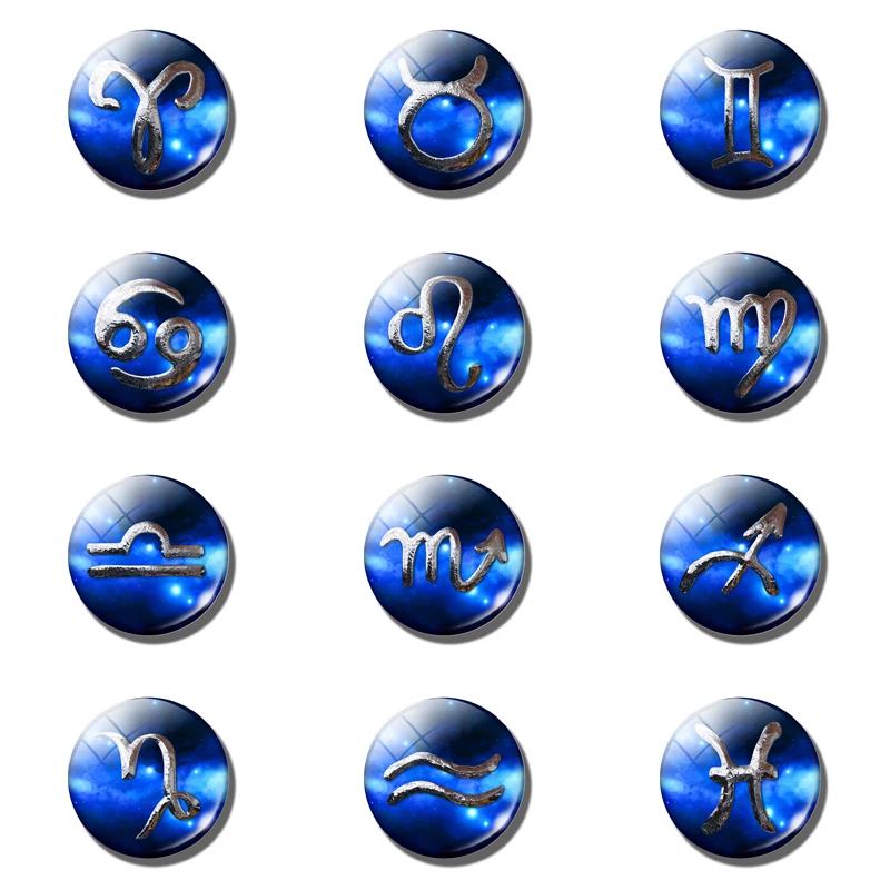 12 zodiac Fridge Magnet Blue and Red Starlight Magnetic Stickers 30mm Glass Gemstone 12 Constellation Home Decoration