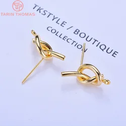(3692)6PCS 8x17MM Hole 1.5MM 24K Gold Color Plated Brass Knot Stud Earrings High Quality DIY Jewelry Making Findings