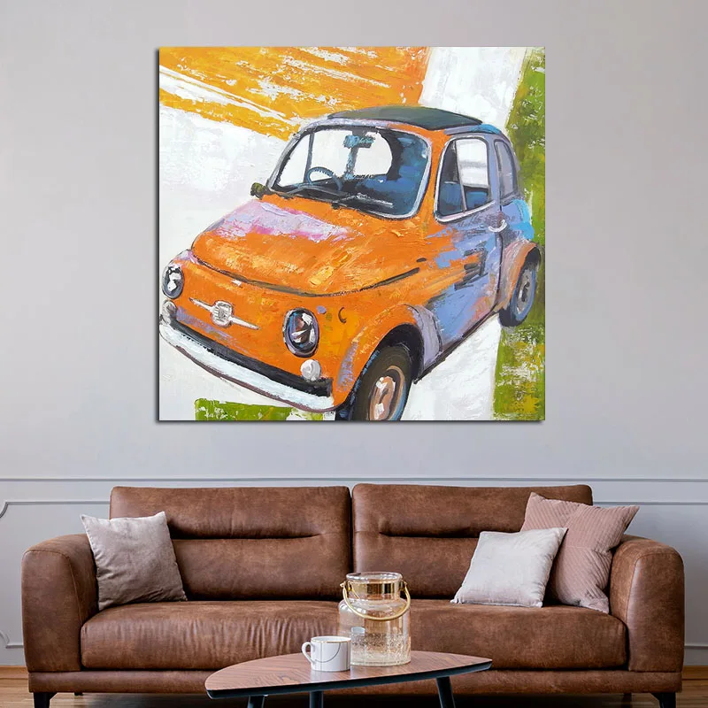 

100% Hand Painted Handmade Oil Painting Cartoon Car Abstract Canvas Art for Living Room Decor Wall Pictures No Frame Large