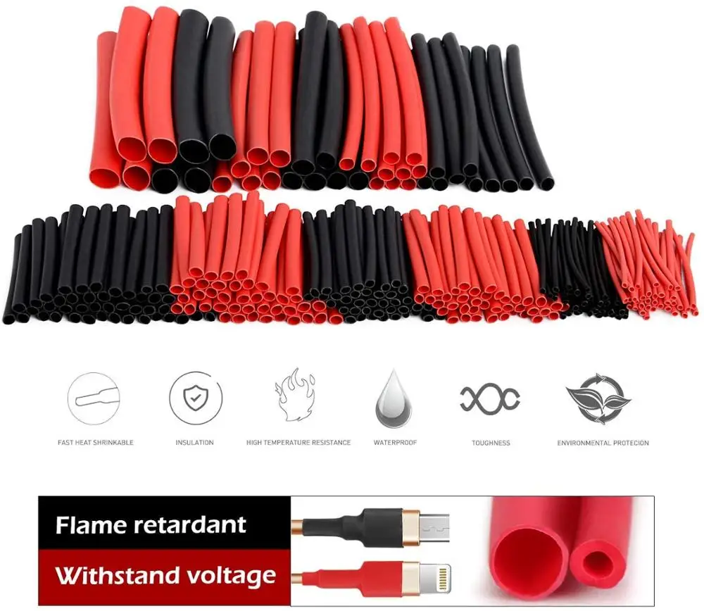 270 pcs 3:1 dupla parede adesivo Heat Shrink Tubing kit, 6 tamanhos (Dia):1/16 ",3/32",1/8 ",3/16",1/4 "melhor cabo manga tubo variedade