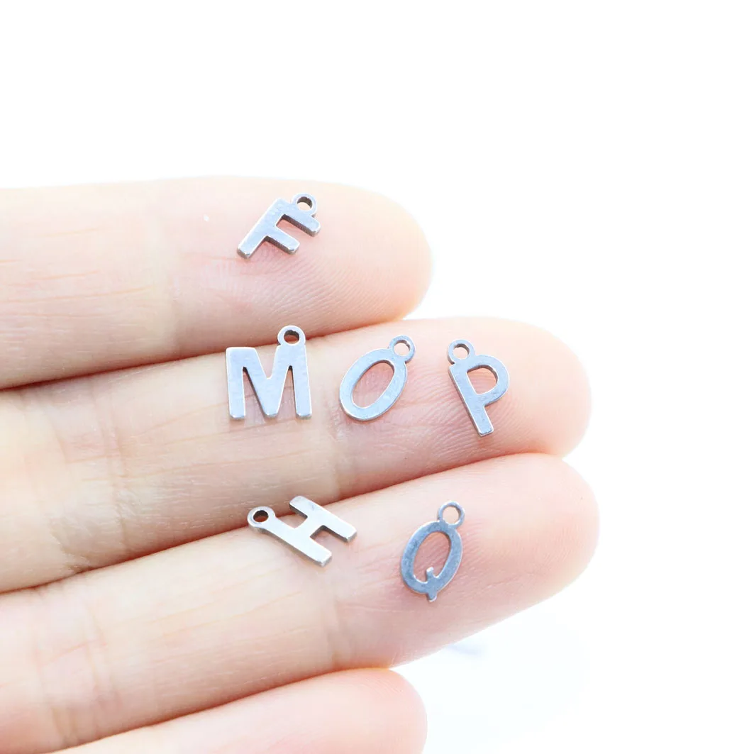 20pcs 10mm Wholesale Stainless Steel 26 Letters Smooth Flate Charms Pendant DIY Necklace Earrings Bracelets Unfading Colorless