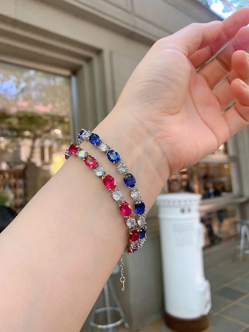 2021 Luxury Simulated Tanzanite Sapphire Ruby Gemstone Strand Bracelets Fine Jewelry Vintage Anniversary Gift for Women 17.5+5cm