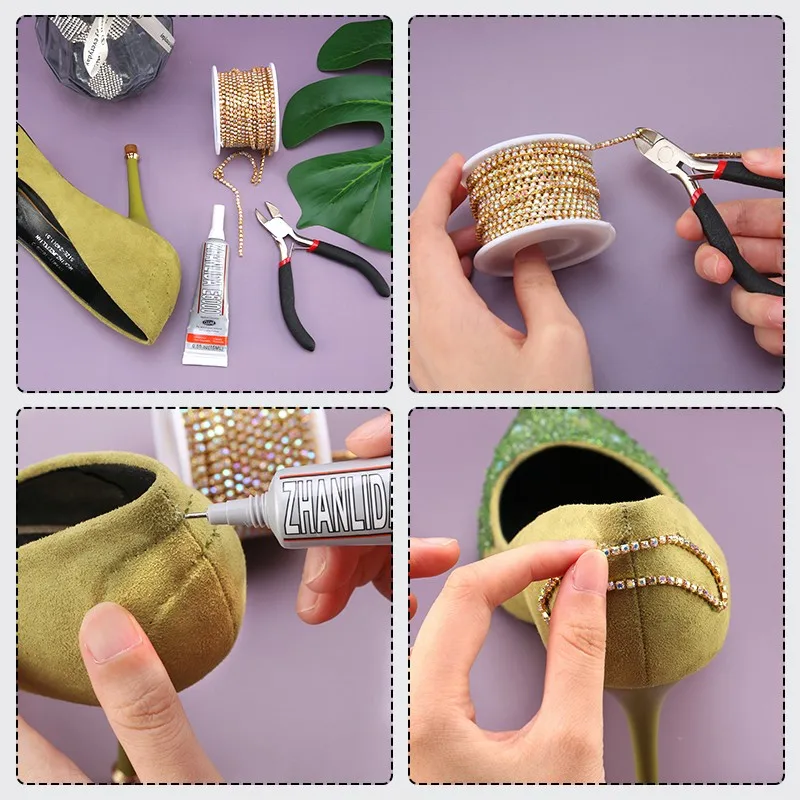 QIAO 10 Yards Silber/Gold Strass Kette Glitzer Kristall Strass Trim Glue-On DIY Strass Kette für Bekleidungszubehör – Detail 7