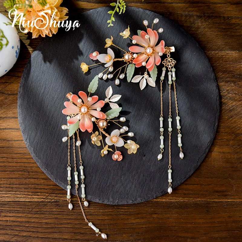 NiuShuya Romantic Pink Bridal Hairpins Lotus Flower Barrettes Brides Diadem  Hair Girps Girls Child Wedding Hair Accessories