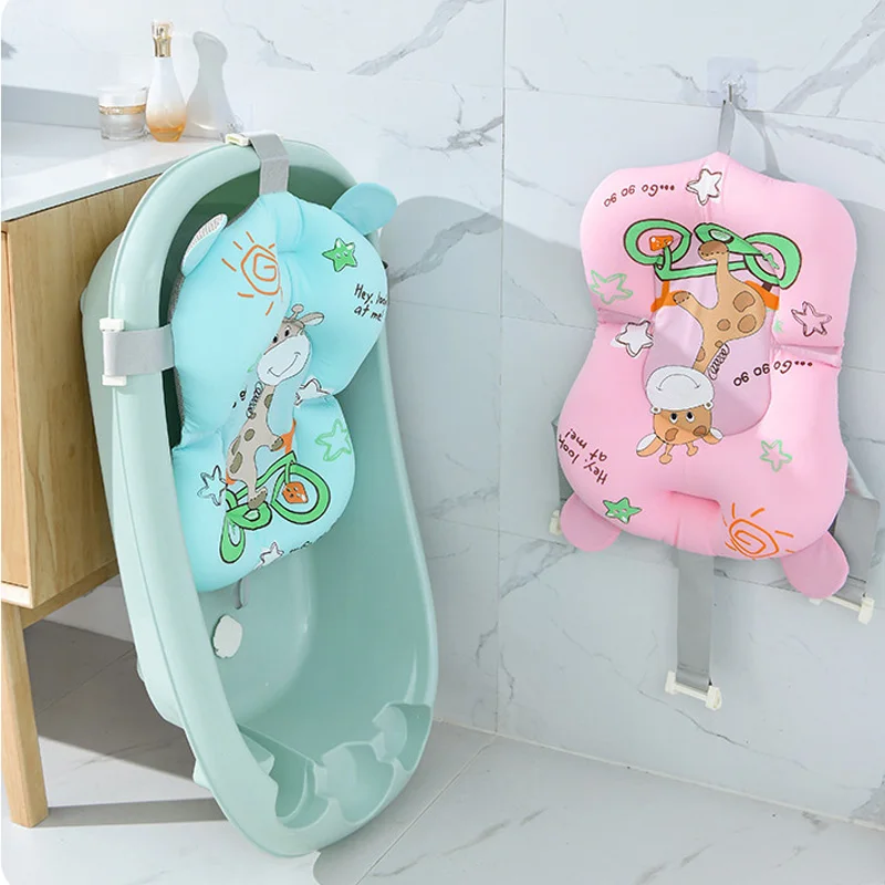 Baby Bath Seat Support Mat Foldable Baby Bath Tub Pad & Chair Newborn Bathtub Pillow Infant Anti-Slip Soft Comfort Body Cushion