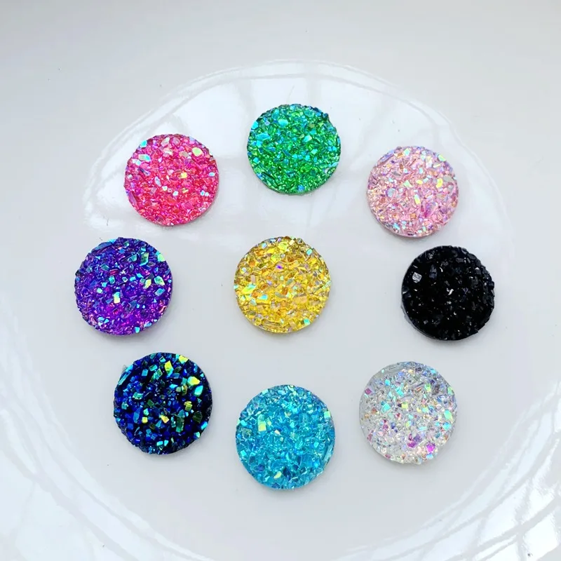 8mm 100pcs Glitter Round Rhinestone Applique Flatback Crystal Stones Resin Gems Non Hotfix Strass for Decoration -R09