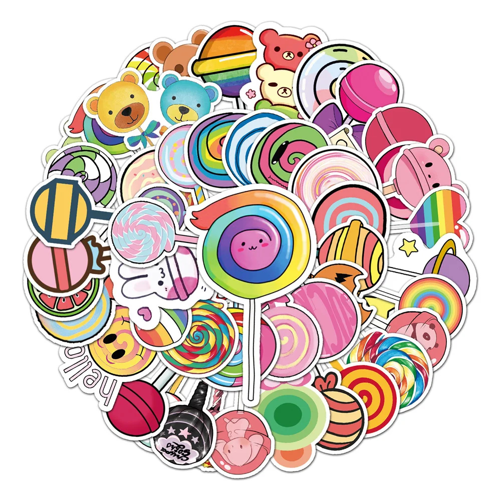 Ranbow Lollipop Stickers for Notebooks, Notepad, Adesivos Sticker, Aesthetic Scrapbooking Material, Craft Supplies, 50Pcs