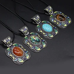 Vintage Charm Natural Shell Turquoise Rose Crystal Lapis lazuli Pendant Necklace Tibetan Banquet Party Jewelry Accessories Gifts