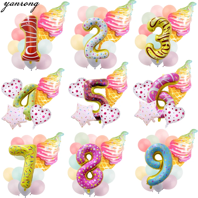 

32inch 12/5pc Donut Party Balloons Ice Cream Helium Globos Crystal Ball Number Balloon Baby Shower Birthday Party Decor