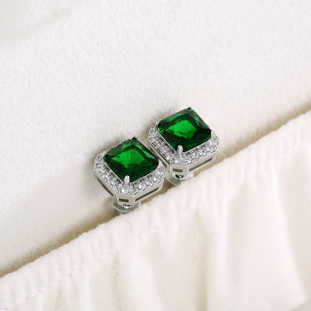 Huitan Ohrstecker mit rechteckigem/quadratischem grünem kubischem Zirkon für Damen, elegante Party-Accessoires, Jahrestagsgeschenk, zeitlose Damen-Ohrringe – Detail 12