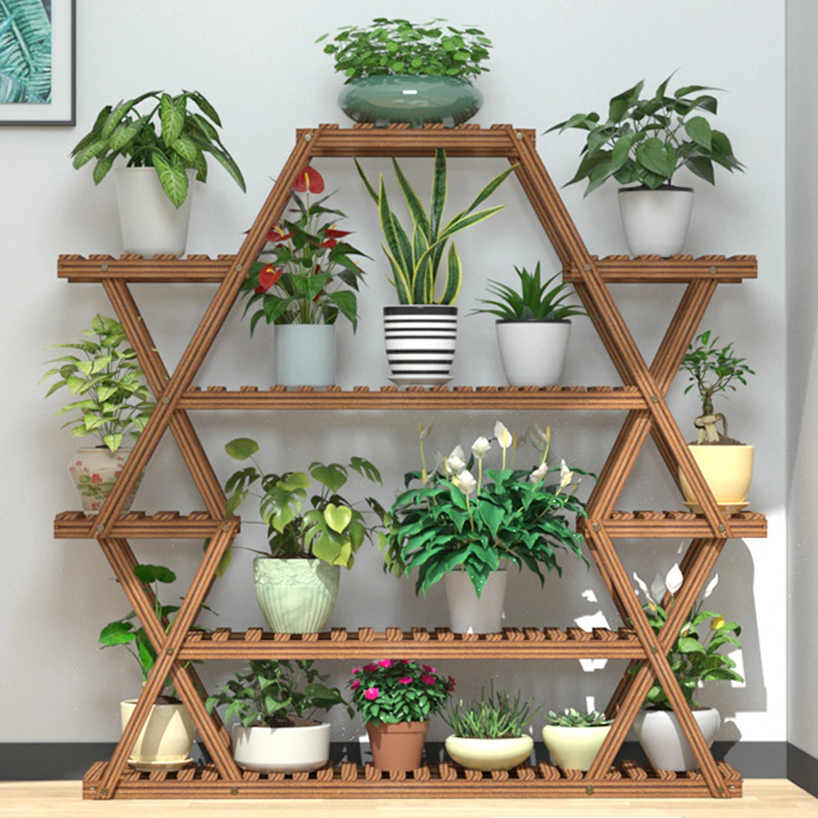 Large Triangular Wood Plant Stand Indoor 6 Tier Flower Pot Holder Shelf Corner Display Rack Organizer Shelves