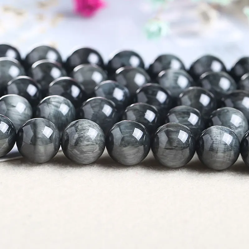 Natural Stone Hawkeye Round Loose Spacer Beads For Jewelry Making Strand 15