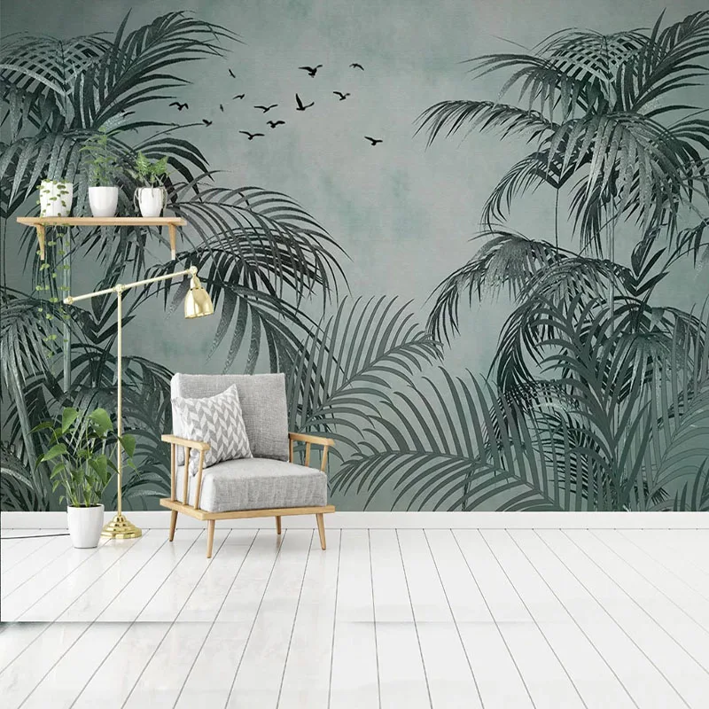 Custom Self-Adhesive Wallpaper 3D Tropical Plants Leaf Photo Wall Murals Living Room Bedroom Background Decor Waterproof Sticker