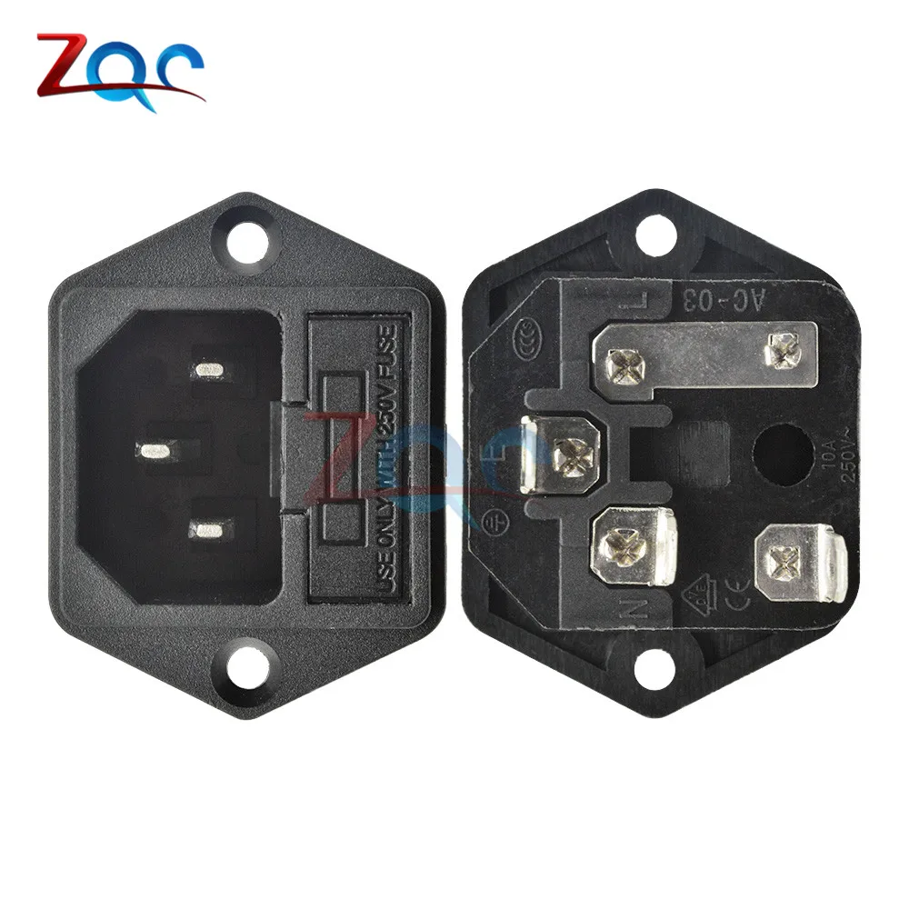 AC-03 3 PIN IEC320 C14 Male Power Cord Inlet AC Power Socket Receptacle Connector With Fuse Holder interface 250V 10A