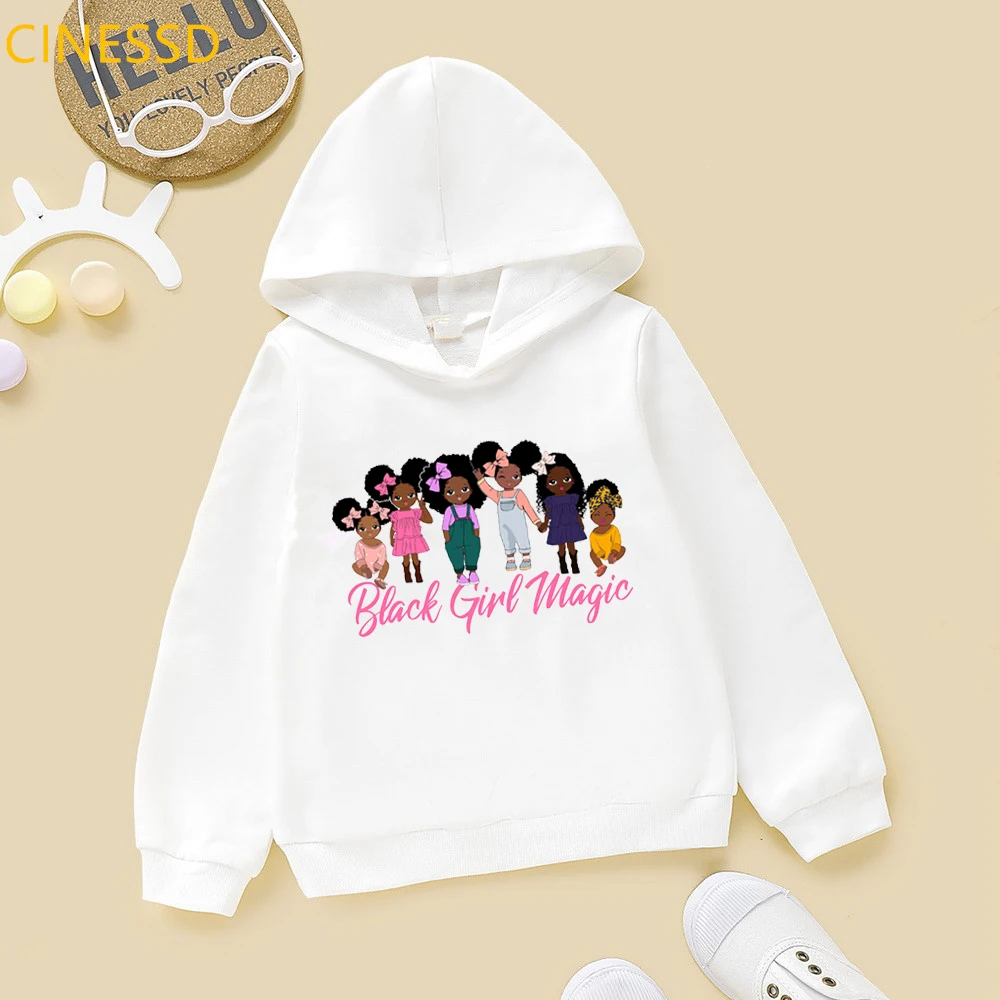 Little Melanin Bunch Print Black Girl Magic Hoodie Kids Hooded Sweatshirt Children Cute Graphic Hoody Teen Dance Princess Fleece