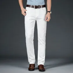 2026 All White Jeans Regular Straight Washed Classic Denim Pants Brand Male Casual Trousers Four Seasons Wear