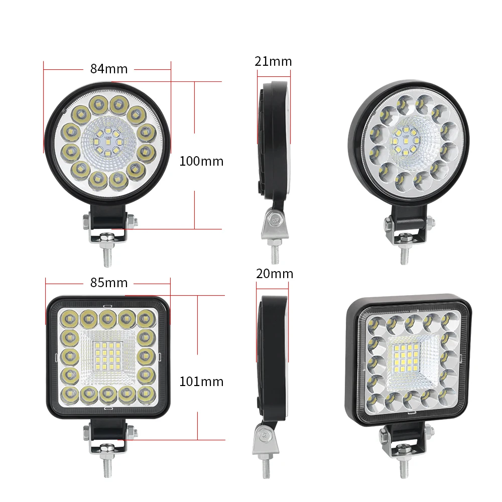 Mini LED Work Light 63W 96W For 4x4 Led Bar Offroad SUV ATV Tractor Boat Trucks Excavator 2835SMD Spotlight Square Round 12V 24V