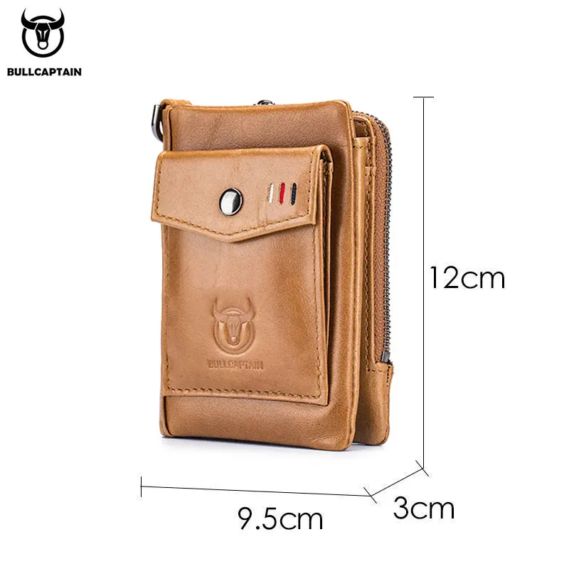BULLCAPTAIN Leather Men\'s Wallet Double Coin Purse Small Mini Card Holder Pocket Business Wallet QB 057