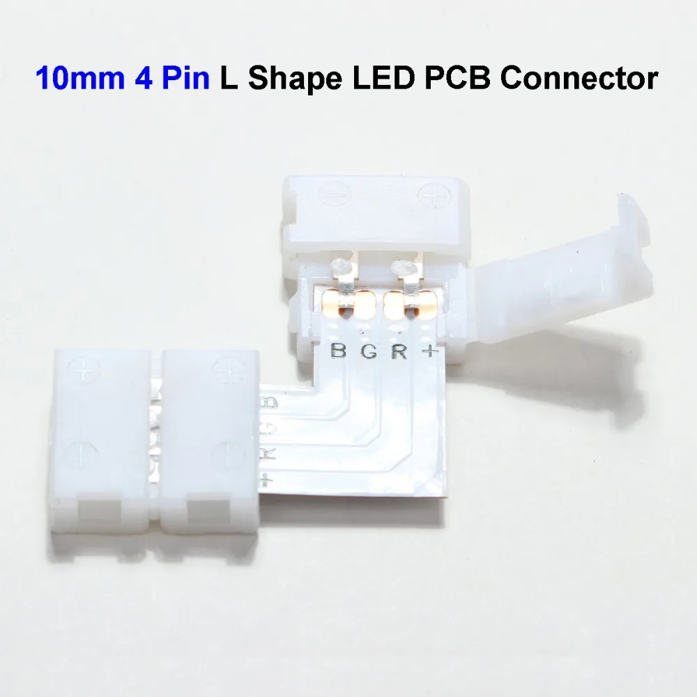 200pcs 10mm 4 Pin L Shape 5050 LED Strip PCB Connector Adapter For SMD 5050 3528 RGB LED Strip No Soldering