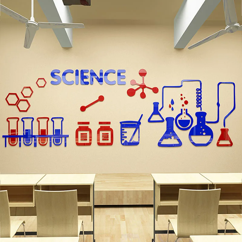 School Classroom Wall Stickers Paste Library Laboratory Wall Decorations Decals Kids Room Wallpaper Acrylic Mural Science Theme