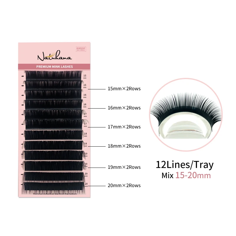 NATUHANA 8-25mm Mix Super Long Length Eyelash Extension Korean PBT False Eyelashes Individual Synthetic Mink Faux Lashes