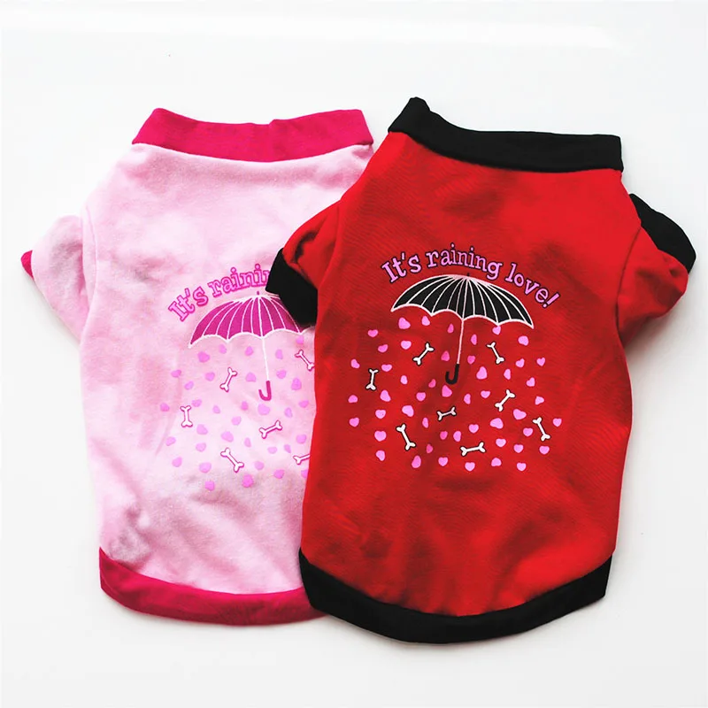 Pet Dog Clothes Small Dog Cotton clothes Red/Pink Umbrella Print Comfortable Dog Vest T Shirt Suitable For Kitten Puppy Costume