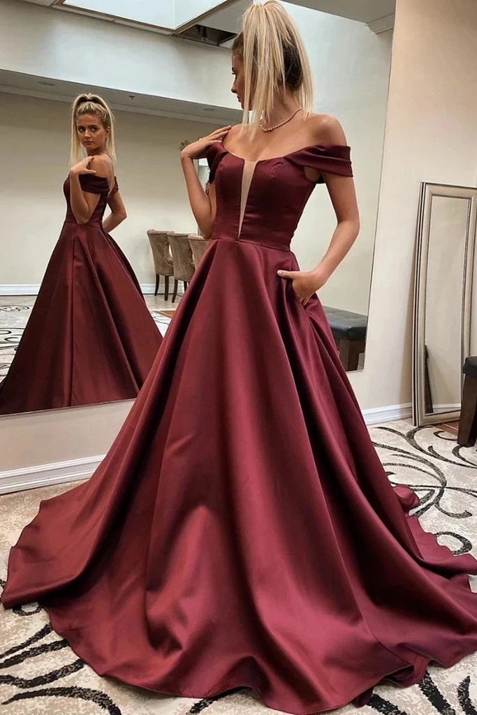 

Long Prom Long Off Shoulder Split Formal Wedding Maxi Dress for Women Evening Party V Neck Satin Ball Gowns