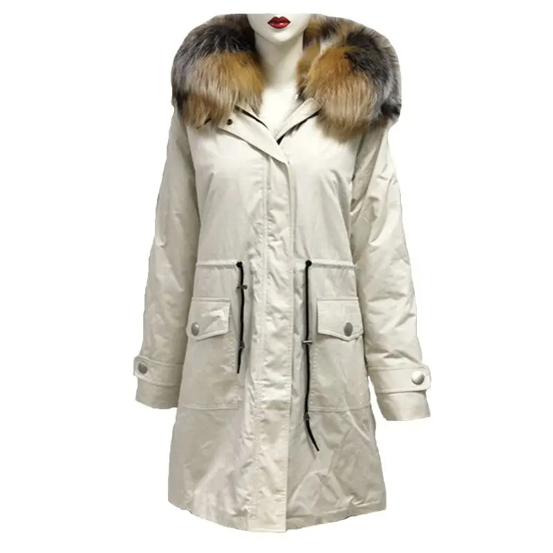 New Fashion White Men Winter Coat Mix Color Fox Fur Lining Parka Warm Long Plus Size