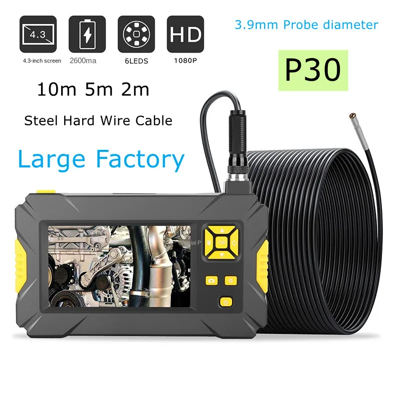 

P30 3.9mm Industrial Endoscope 4.3 Screen 1080phd IP67 Waterproof HD Pipe Waterproof Endoscope Hard Wire Full Button Endoscope