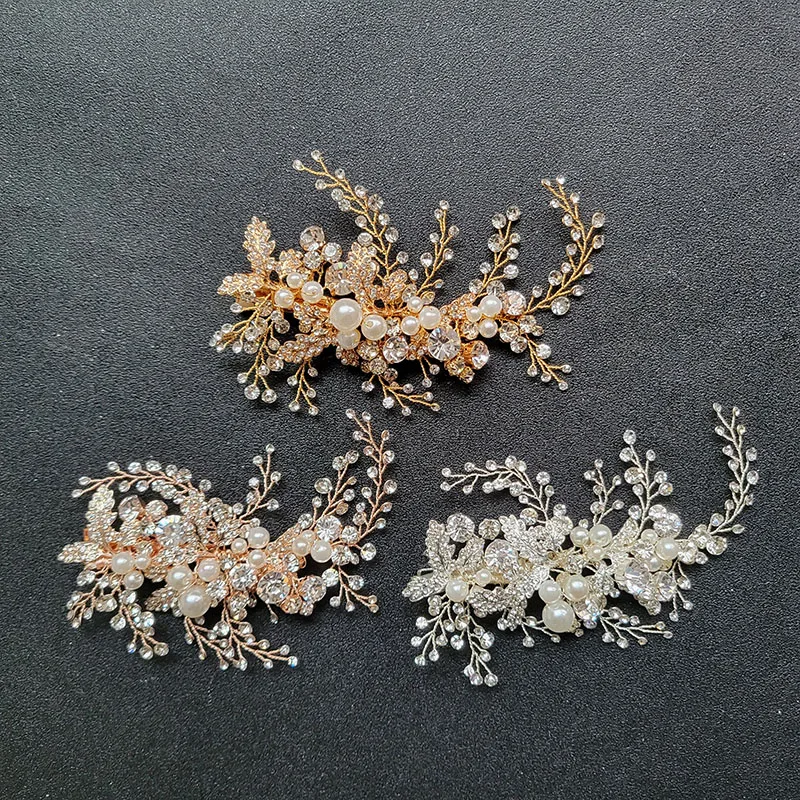 

SLBRIDAL Handmade Alloy Rhinestones Crystal Pearls Bridal Hair Clip Barrettes Wedding Headpiece Women Bridesmaids Hair Accessory