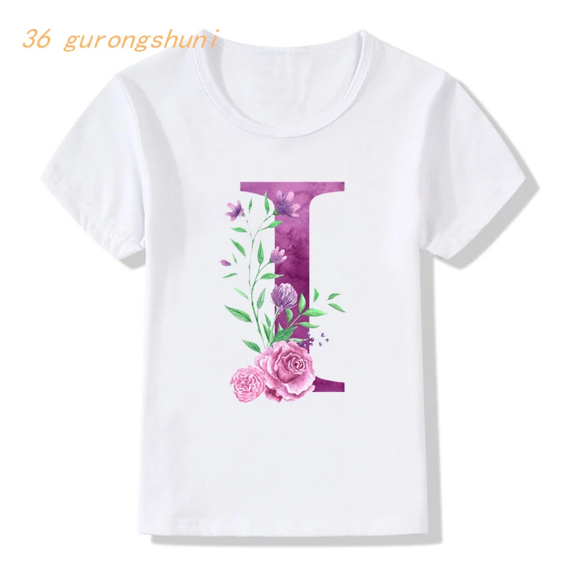 Tshirt Meisje Brief H I J G Mooie Rose Boeket Cartoon T-shirt Kinderkleding Brieven Meisjes Tops Kids Kleding jongens T Shirts