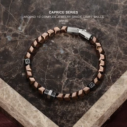 REAMOR DIY Detachable Coffee Golden Color Hematite Beads Bracelets Black Zircon CNC Stainless Steel Bracelet Men Women Jewelry