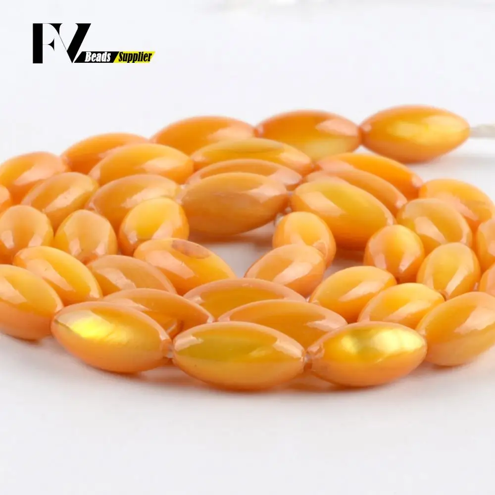 Natural 5*10mm Yellow Rice Shape Shell Beads For Needlework Jewelry Making Spacer Stone Beads DIY Bracelet Accessories 15\