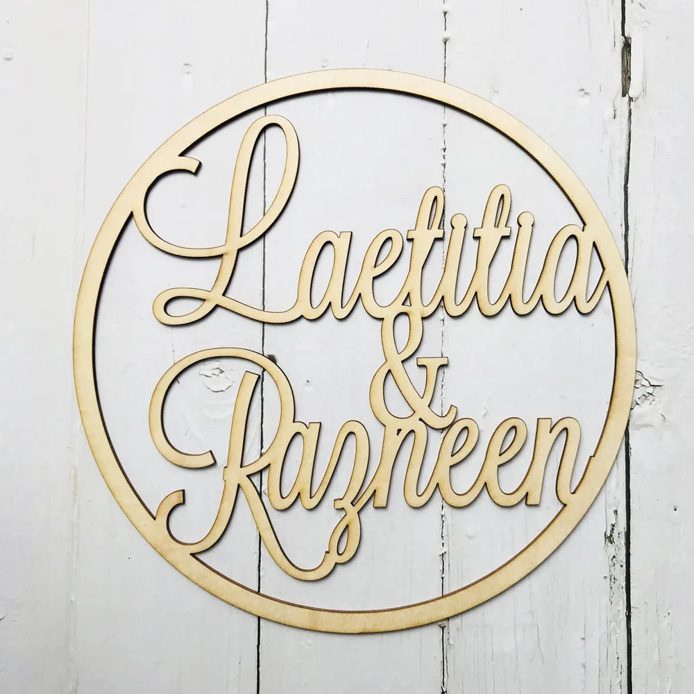 Custom Wooden Wedding Wall Sign Personalized Bride And Groom Name Babyshower Sign Circle Shape Party Decor Unique Party Gift