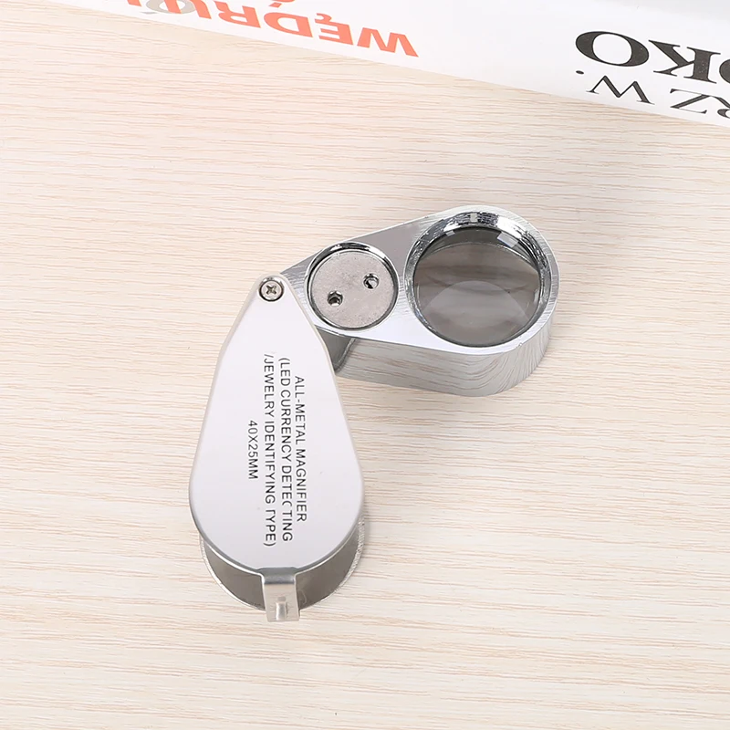 40X Illuminated Jewelers แว่นขยายพับ Loupe Mini Pocket แบบพกพาแว่นขยายแว่นขยาย LED และ UV Light