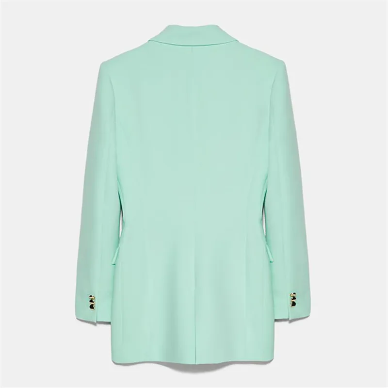 Mint Green Stylish Blazer Jacket Women Double Breasted Notched collar Casual Suit Jacket Elegant Lady Spring Summer Blazers Coat