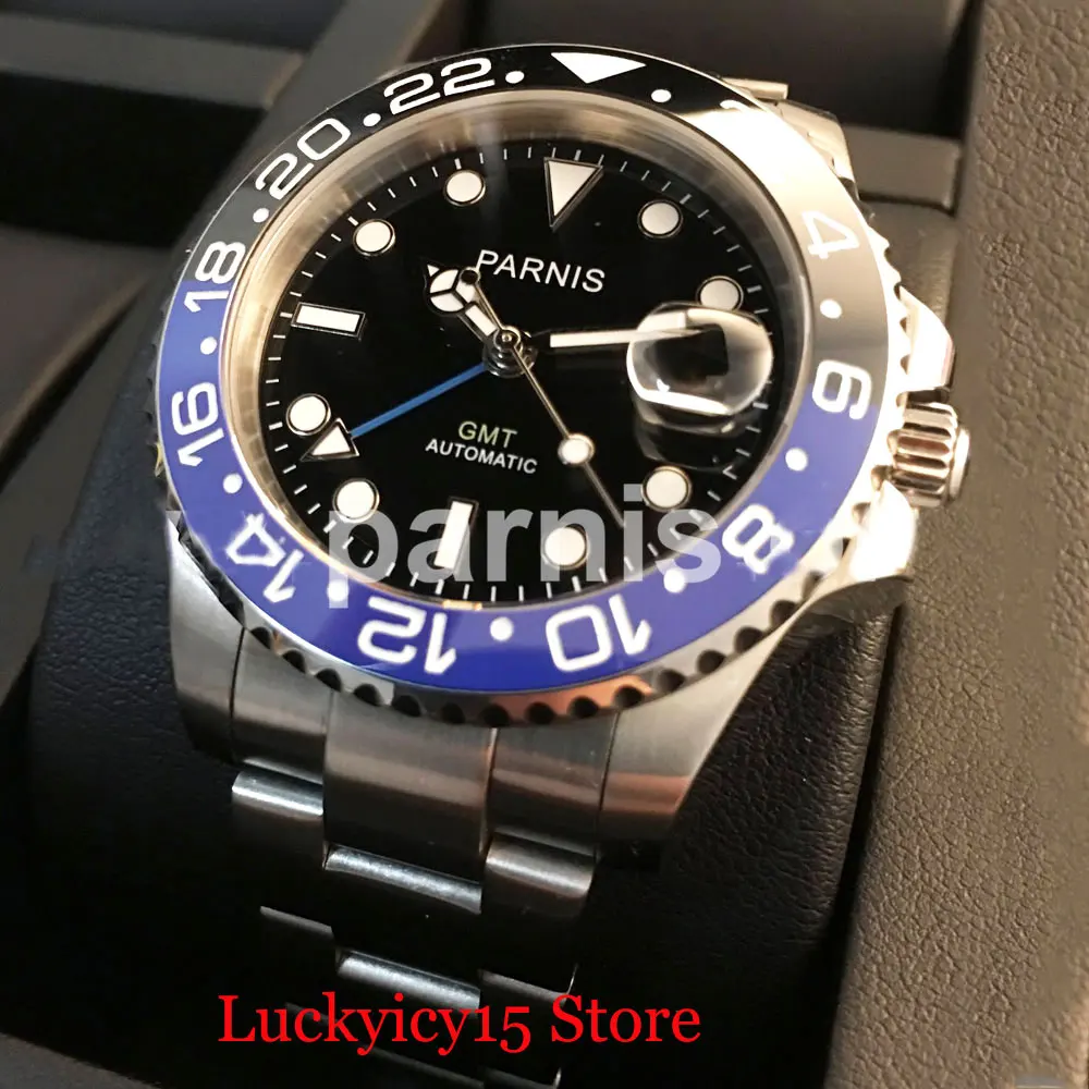 

Men's Watch Mechanical Automatic Movement 40mm GMT Function Stainless Steel Bracelet Auto Date Sapphire Glass