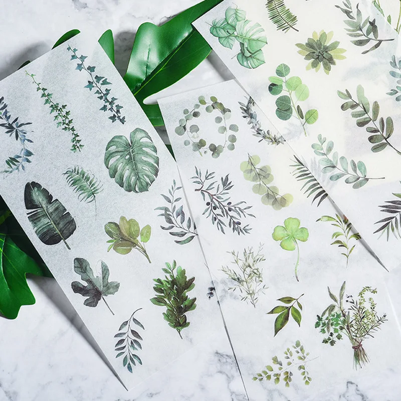 3 Sheets/lot Fresh leaves Sticker Vintage Decorative Washi Stickers Scrapbooking Stick Labels Diary Stationery Album Sticker