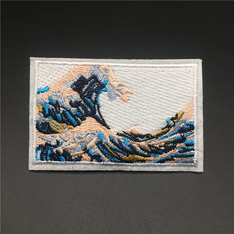 The Great Wave off Kanagawa Size: 7.3x4.8cm Applique patches Iron On Stripe for Clothing Sticker Embroidered Badge Accessories