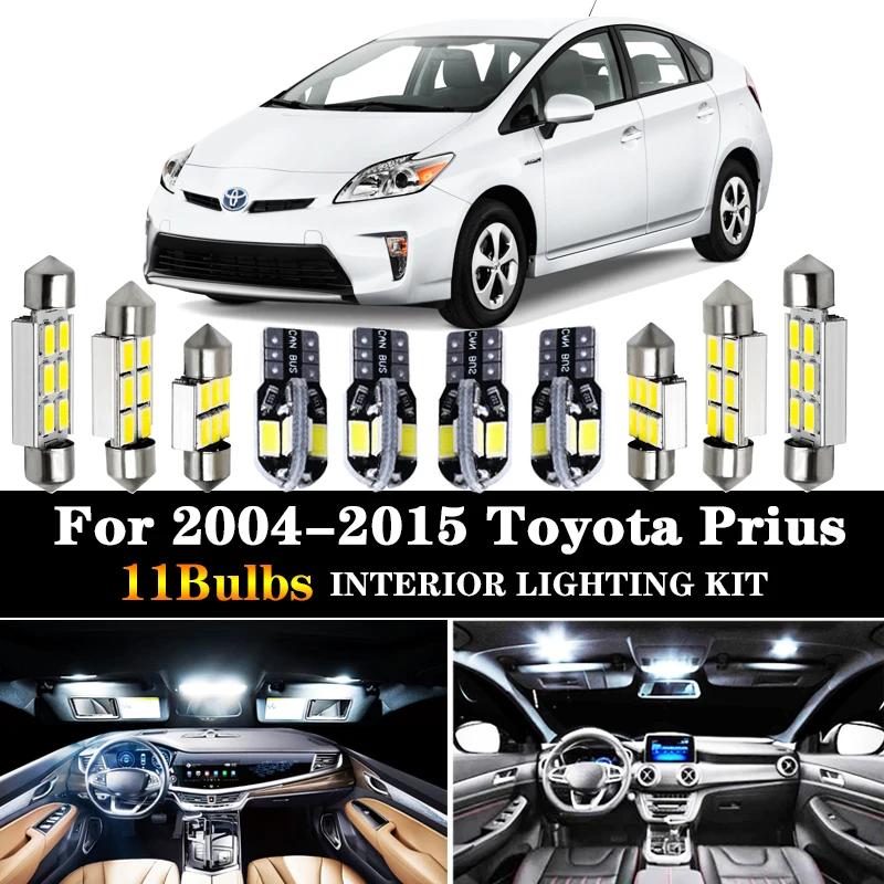 

11pcs Car Accessories White Interior LED Light Bulbs Package Kit For 2004-2015 Toyota Prius T10 31MM Map Dome Trunk Lamp