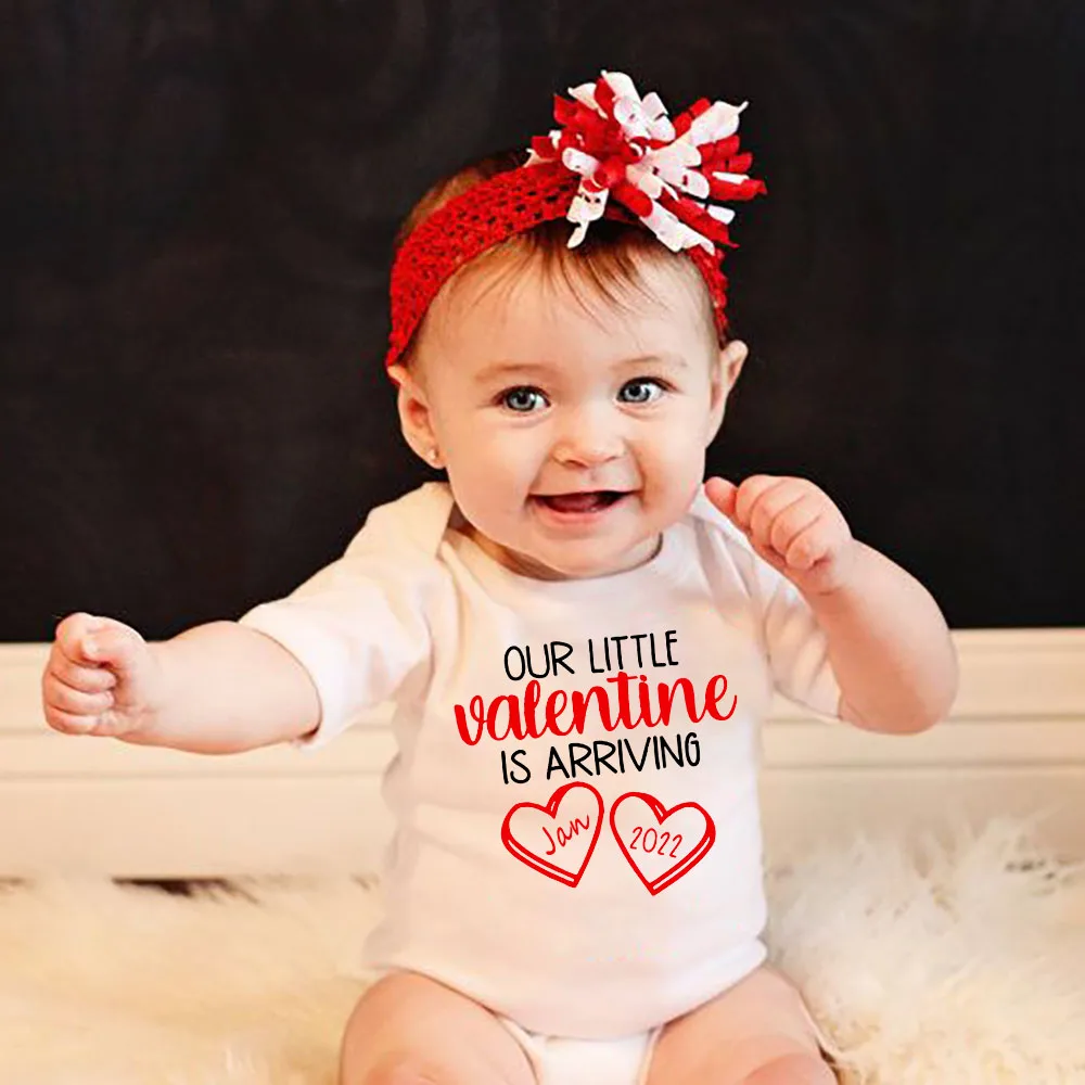 

Newborn Baby Bodysuits Our Little Valentine Is Arriving 2022 Jan-Dec Boys Girls Crawling Creative Jumpsuits Infant Born Gifts