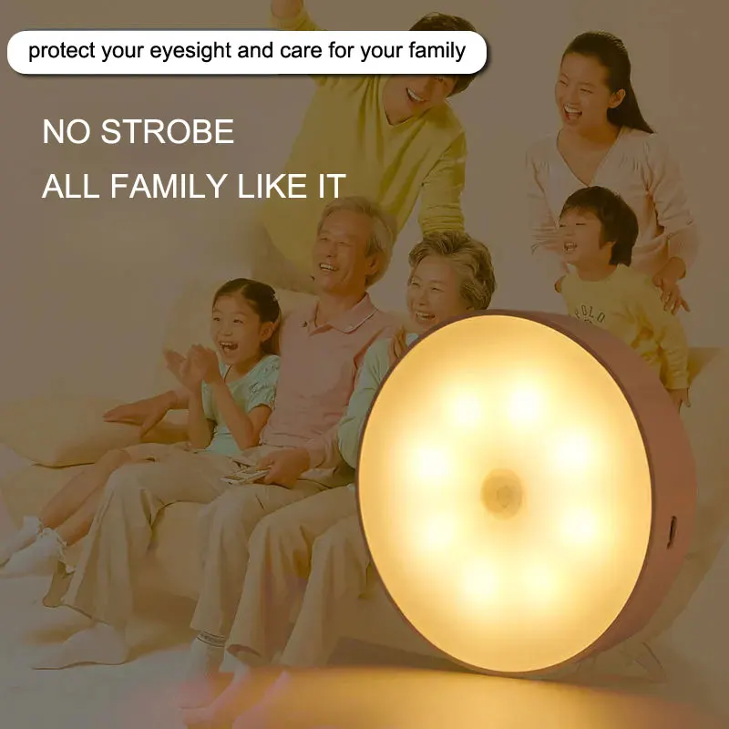 Indoor USB Rechargeable LED Sensitive Night Light Human Body Smart Induction Motion Sensor Lamp Wireless for Bedroom,Dormitory