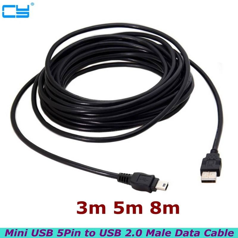 8m 5m 3m Mini 5pin USB 5Pin to USB 2.0 Male Data Cable, Used for Hard Disk, Camera and Phone MP3 MP4 With The Best Quality