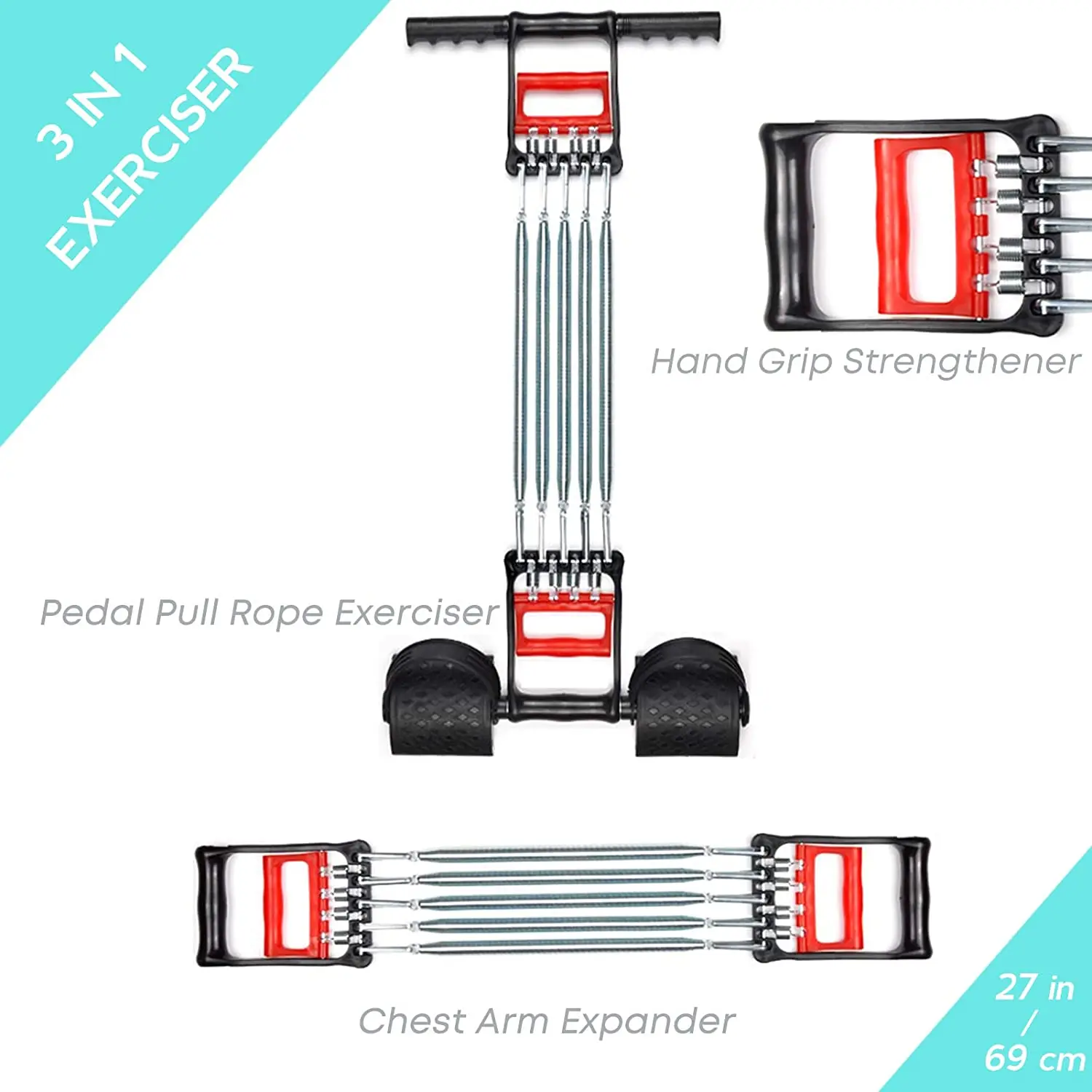 Spring Chest Expander Hand Gripper Pull-Up Bars 3 in 1 Home Gym Fitness Equipment for Finger Abdomen Waist Arm Muscle Exerciser