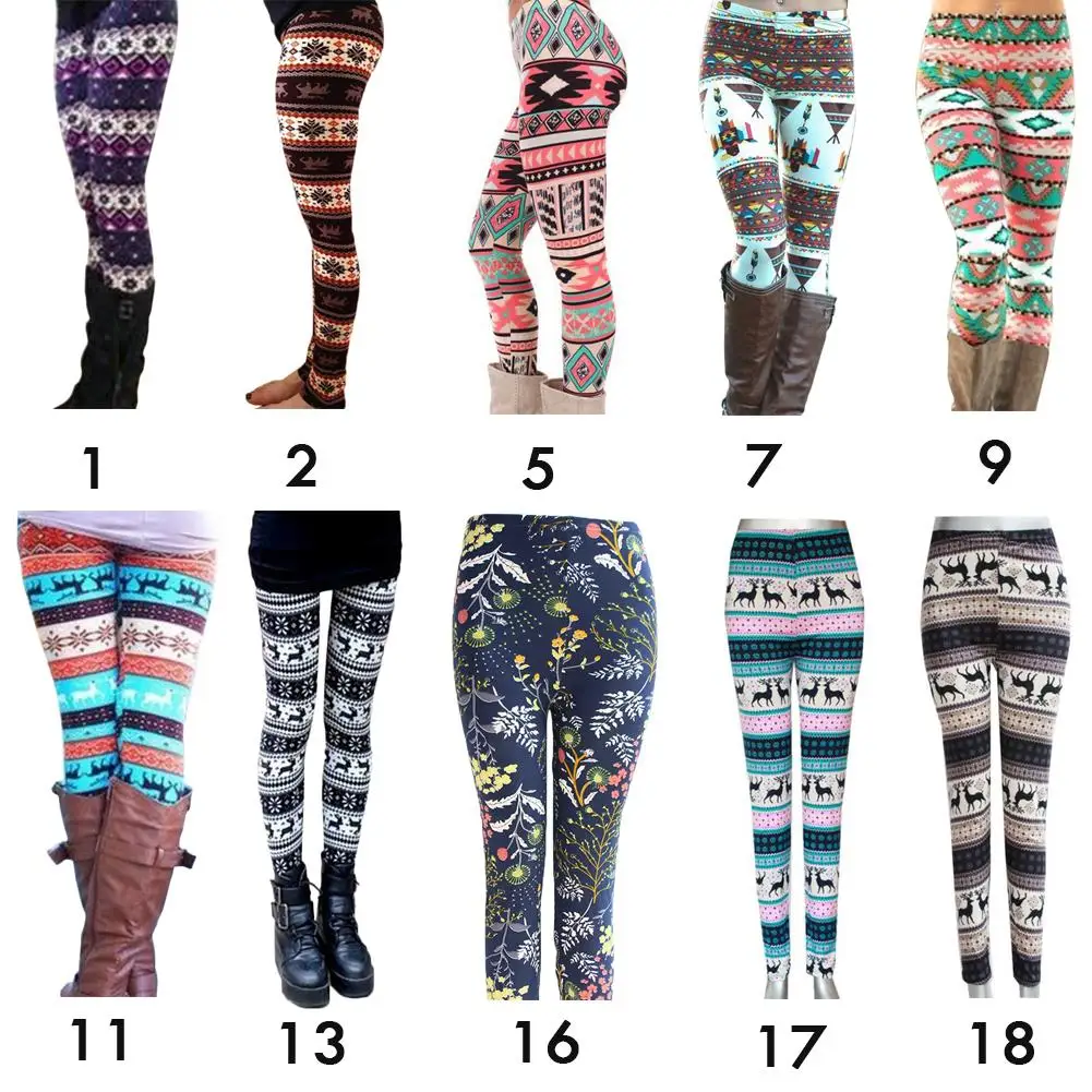 Hot Sale Christmas Print Leggings Women Slim Fit Elastic Pants Elk Snowflakes Striped Leggings Xmas Gifts Female Flowers Pants