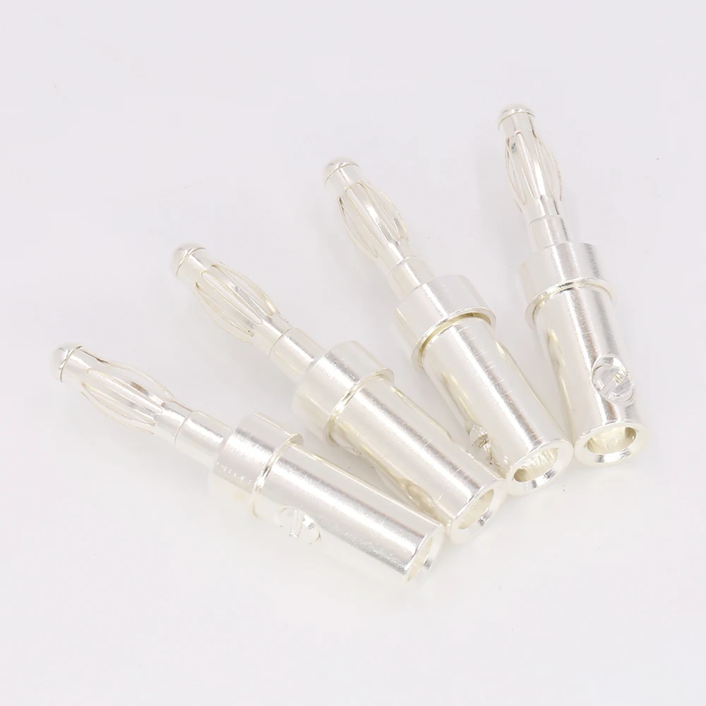 8PCS สายลำโพงตัวเชื่อมต่อปลั๊กกล้วยบริสุทธิ์ตัวนำทองแดงชุบ Silver