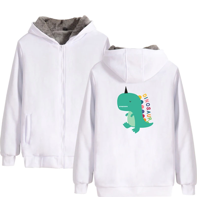 Dinosaur Cartoon Kawaii Hoodie Tops Fashion Men Women Zipper Hoodies Jacket Thicker Fleece Long Sleeve Hip Hop Hooded Sweatshirt