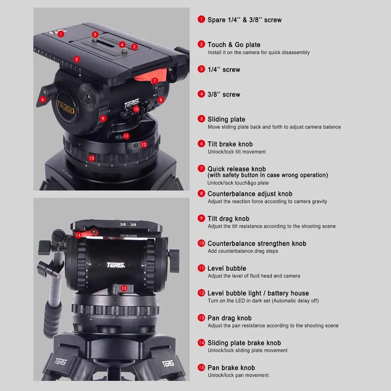 Teris السائل رئيس 100 مللي متر رئيس المناسب 30 كجم حمولة للكاميرا ترايبود معدات التصوير المهنية TS100 TS120 TS150 TS300